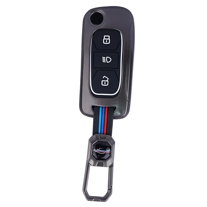 Premium Luxury Car Key Cover Shell with Silicone for 3-Button Remote | Scratch Resistant Key Case for Tata Nexon, Altroz, Tiago, Punch