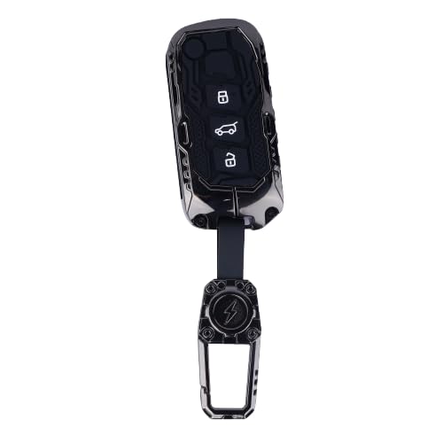 New Premium Luxury Car Key Cover with Keychain for 3-Button Remote | Heavy-Duty Metal Key Case with Silicone Buttons for Thar Roxx, 3XO, XUV700, Scorpio-N 2023, Bolero