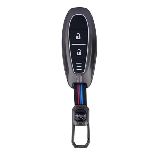 Premium Luxury Car Key Cover Shell with Silicone for 3-Button Remote | Scratch Resistant Key Case for Maruti Suzuki Ignis, S Cross, Baleno, Ciaz, Vitara Brezza, Swift
