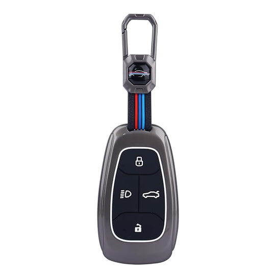 Premium Luxury Car Key Cover Shell with Silicone for 4-Button Remote | Durable Key Case for Tata Nexon, Harrier, Altroz, Tigor BS6, Punch, Safari 2021, Safari Gold