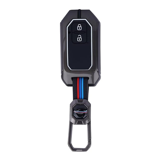 Premium Luxury Metal Car Key Cover with Keychain for 2-Button Remote for Baleno, Grand Vitara, XL6, Swift, Brezza, Celerio, Ignis, Ertiga, Dzire, Fronx, Urban Cruiser, Rumion, Glanza, Hyryder