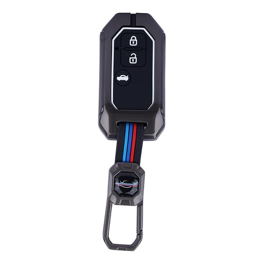 Premium Luxury Metal Car Key Cover with Keychain for 3-Button Remote | Alloy Key Case with Silicone Protection for Swift, Dzire, Ertiga, Grand Vitara, Baleno